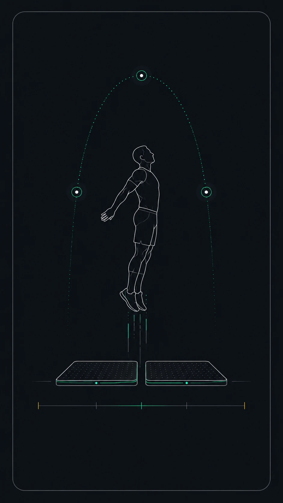 Icon showing force plates, jump trajectory, and performance assessment markers